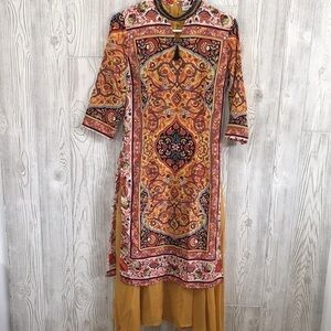 MISSLOOK Dress Yellow & Orange Beaded neck Large